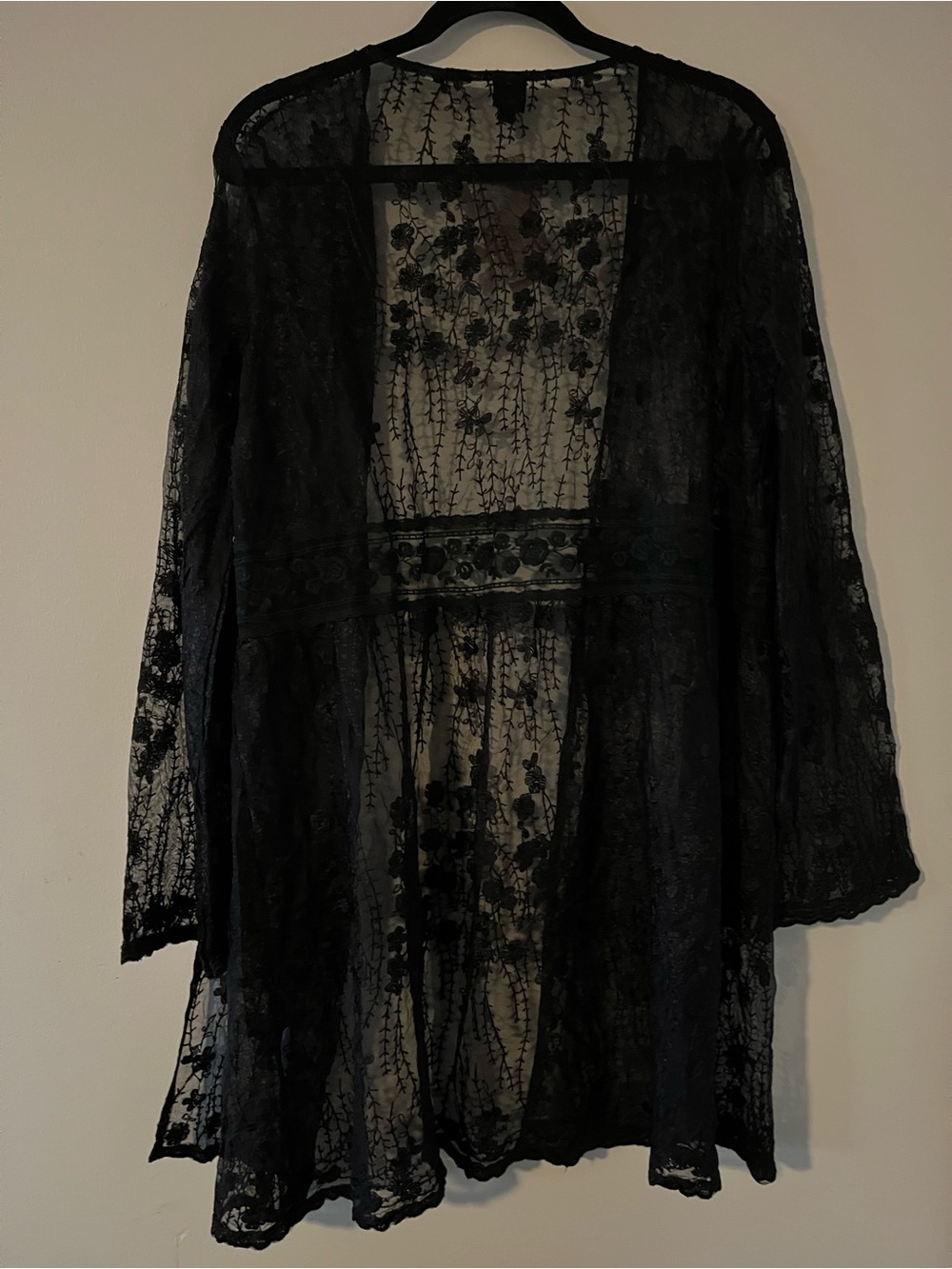 NWT Black Floral Lace Sheer Kimono Duster Cardigan Large Open Front Romantic - Picture 5 of 6
